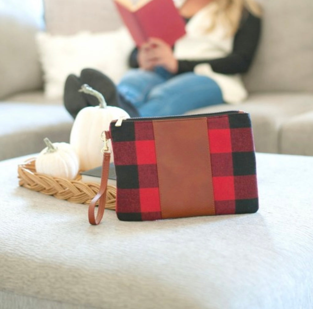 Red Buffalo Check Wristlet